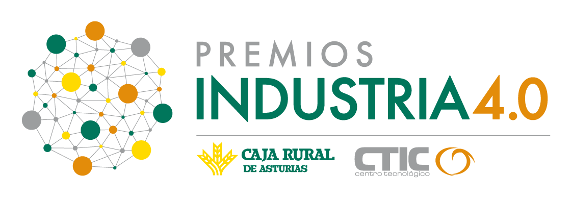 Logotipo de los Premios Industria 4.0 2025, con Caja Rural de Asturias y CTIC Centro Tecnológico